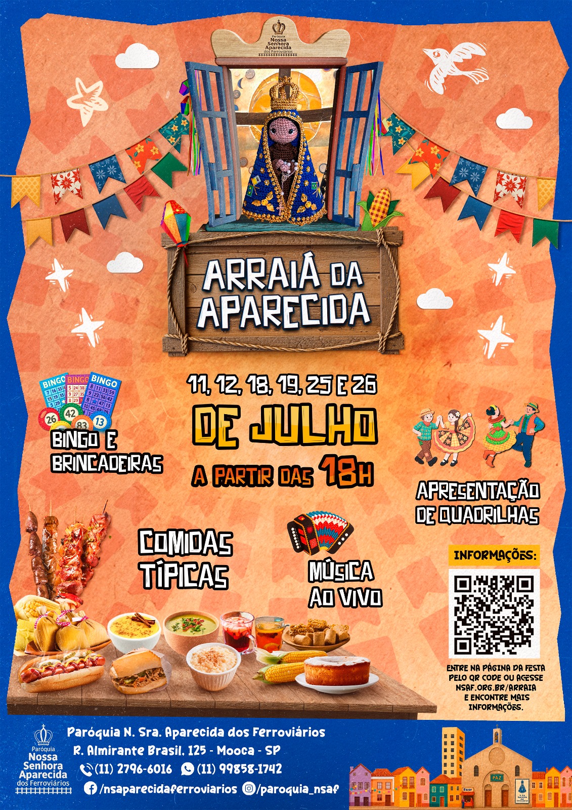 Cartaz oficial do Arraiá da Aparecida — 11, 12, 18, 19, 25 e 26 de julho